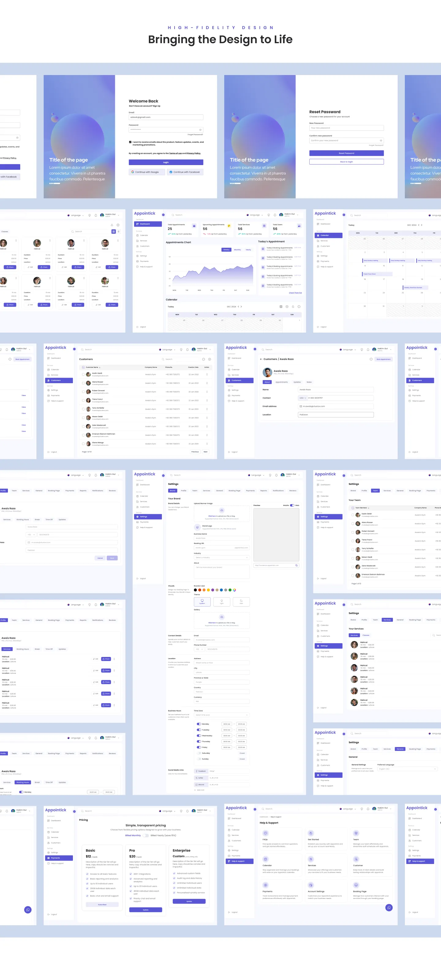 Appointick dashboard screens