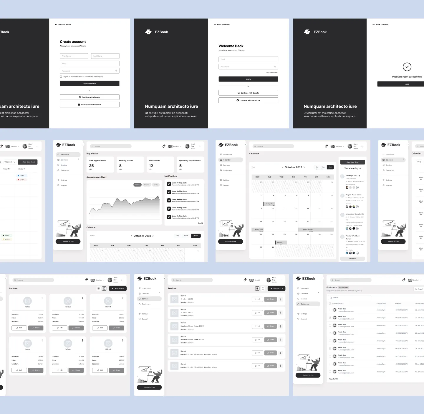 Appointick wireframes