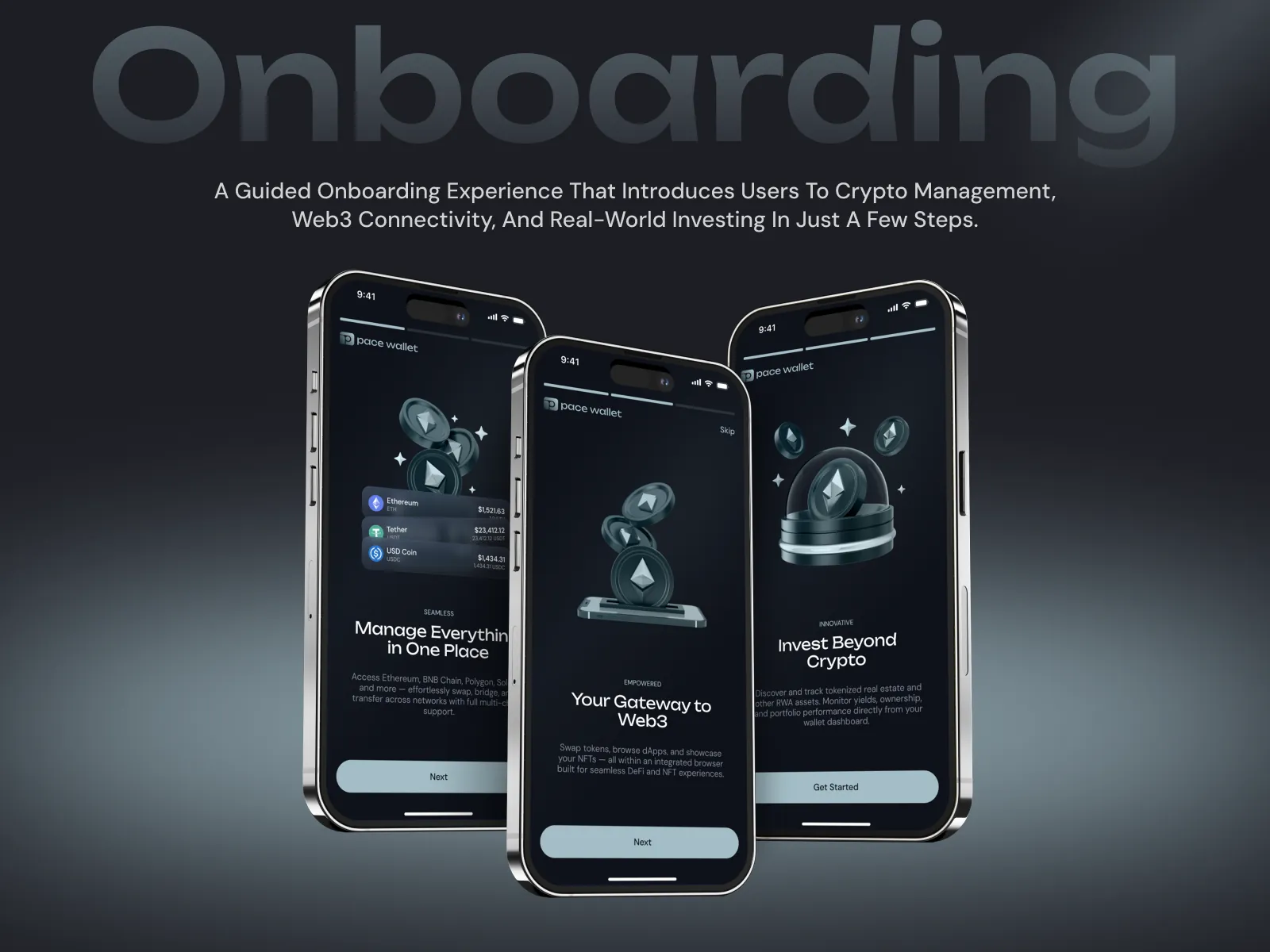 Pace Wallet onboarding screens