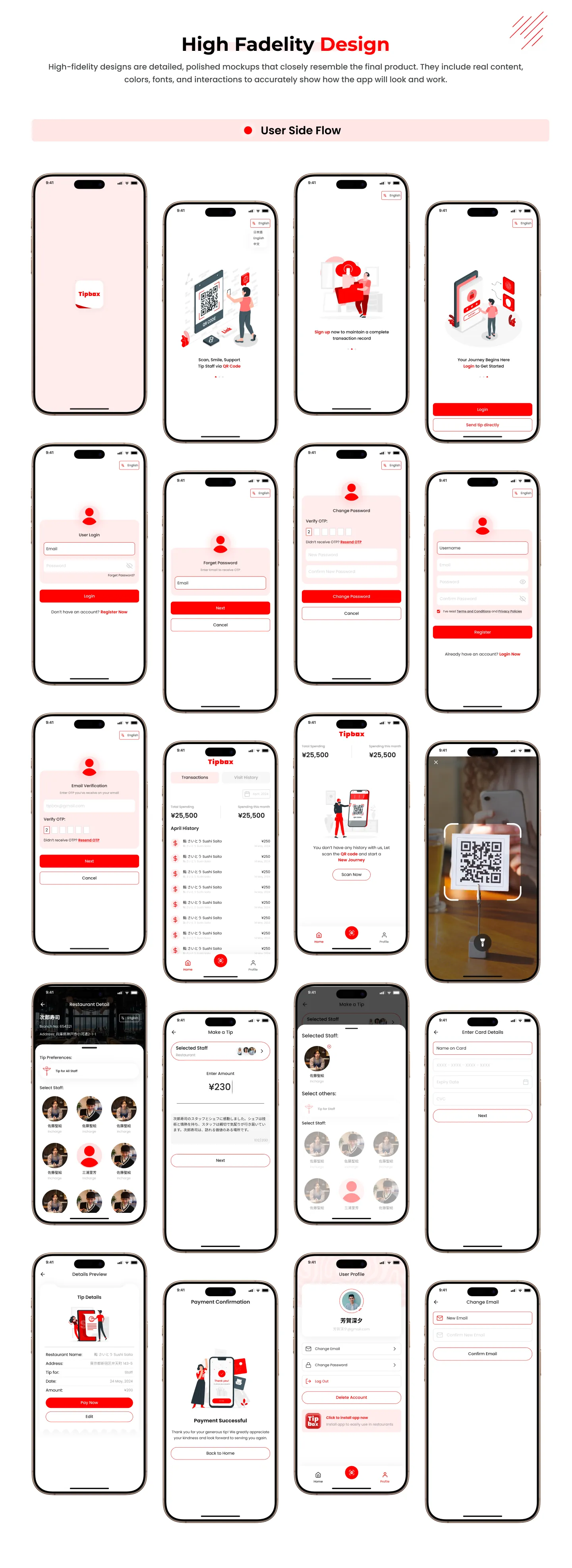 Tipbox user-side screens