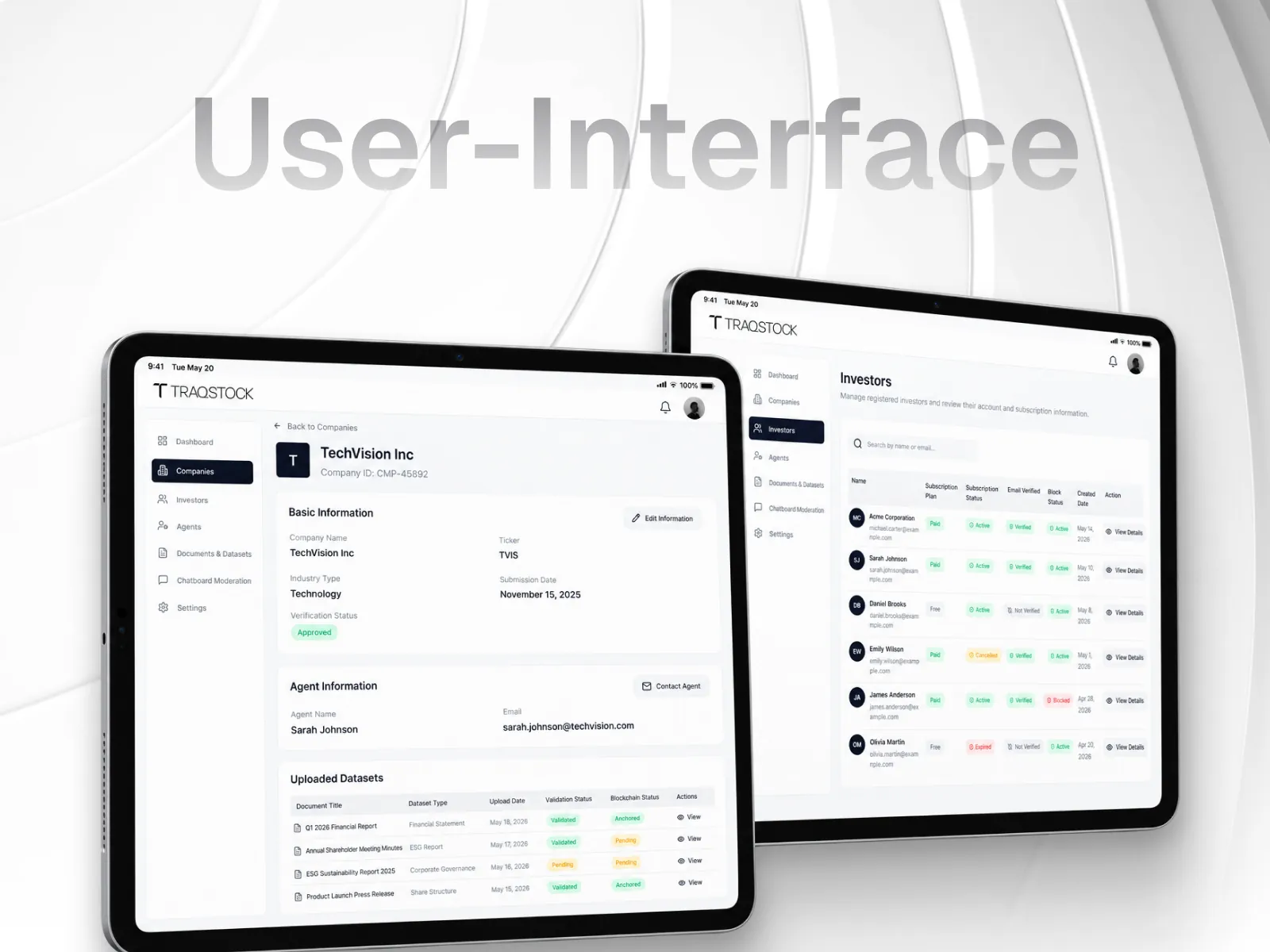 Traqstock company and finance screens