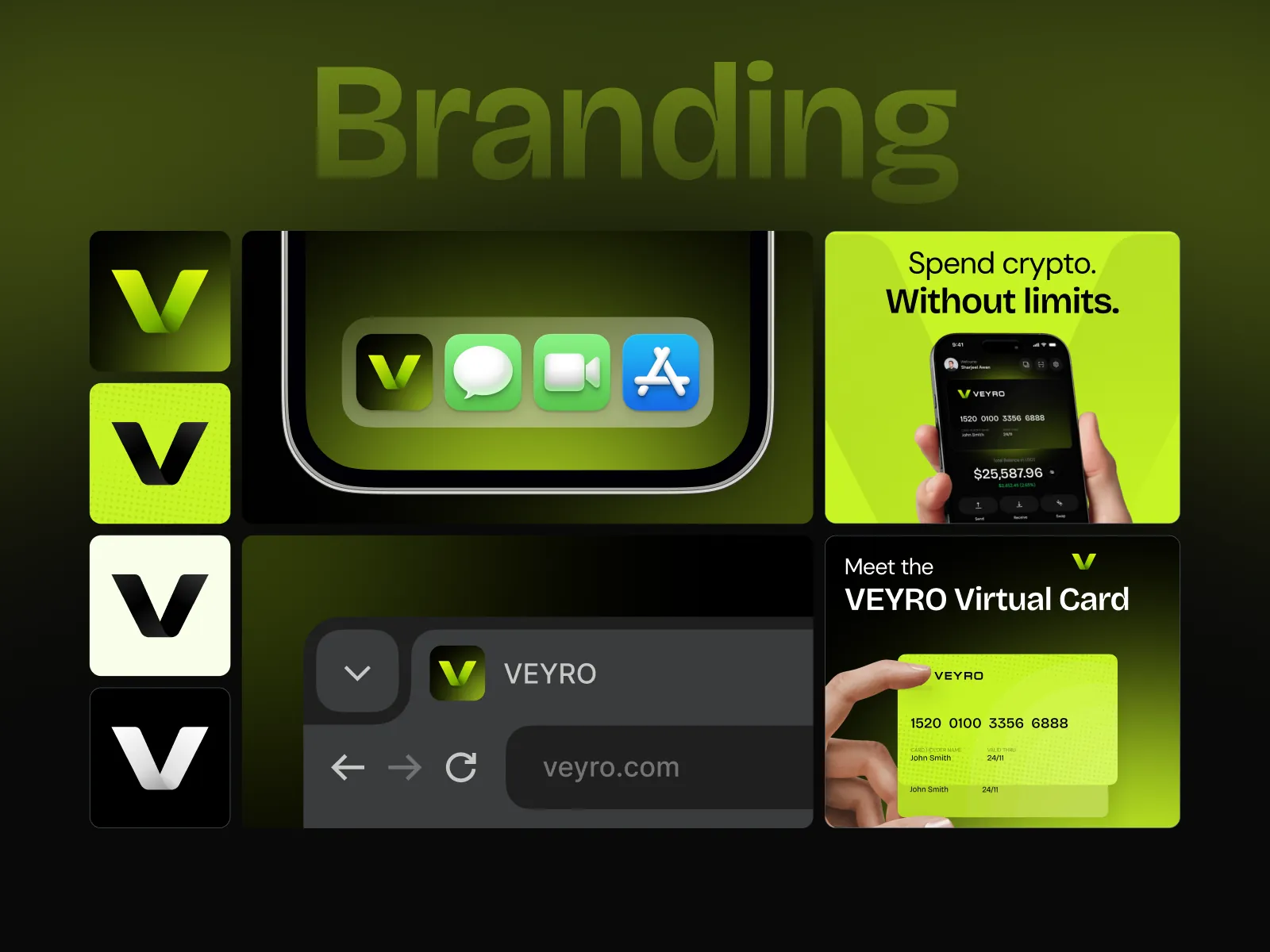 VEYRO branding: logo, app icon and card